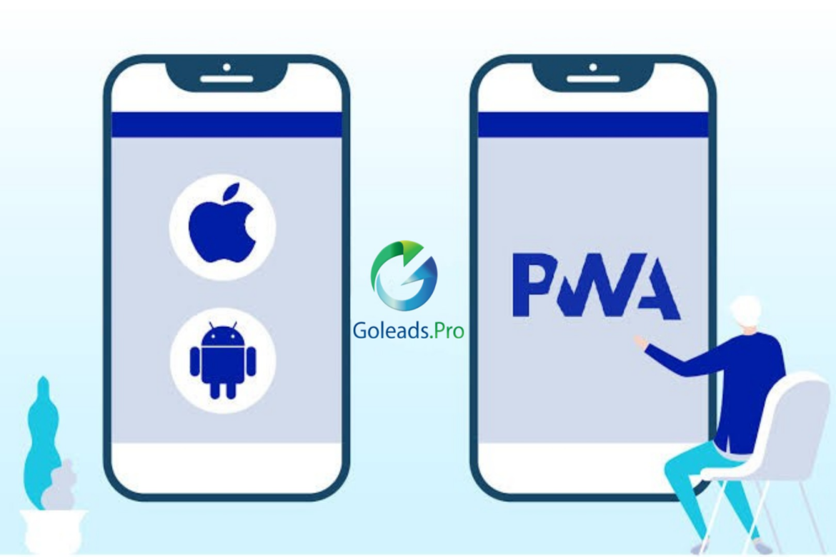 Comparison between a native mobile app and a Progressive Web App (PWA), illustrating the benefits of cross-platform compatibility, offline functionality, and seamless updates offered by PWAs.